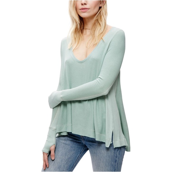 Free People Tops - FREE PEOPLE Malibu High Low Boat Neck Thermal Long Sleeve Top